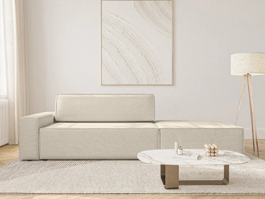 FEDVE Lummo Si Ecksofa mit Schlafcouch, Stauraum und abnehmbarem Pouf