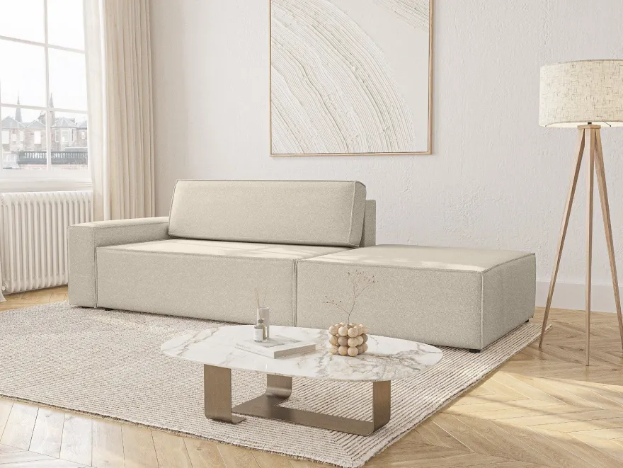 FEDVE Lummo Si Ecksofa mit Schlafcouch, Stauraum und abnehmbarem Pouf
