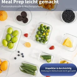 Fenger Meal Prep Boxen aus Glas mit Deckel, 15er Set, Mikrowellen-, Gefrier