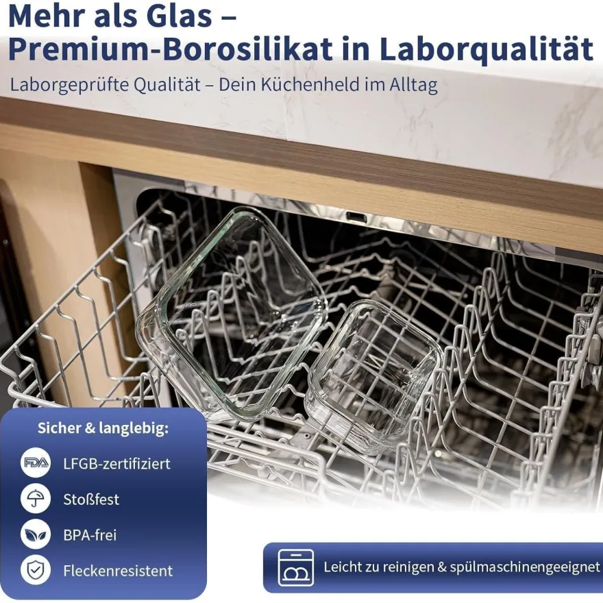 Fenger Meal Prep Boxen aus Glas mit Deckel, 15er Set, Mikrowellen-, Gefrier