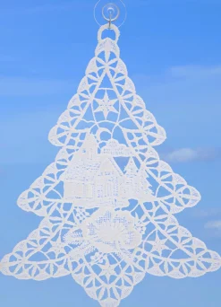 Fensterbild Weihnachten Plauener Spitze Fensterdekoration mit Saugnapf Tannenbaum 22