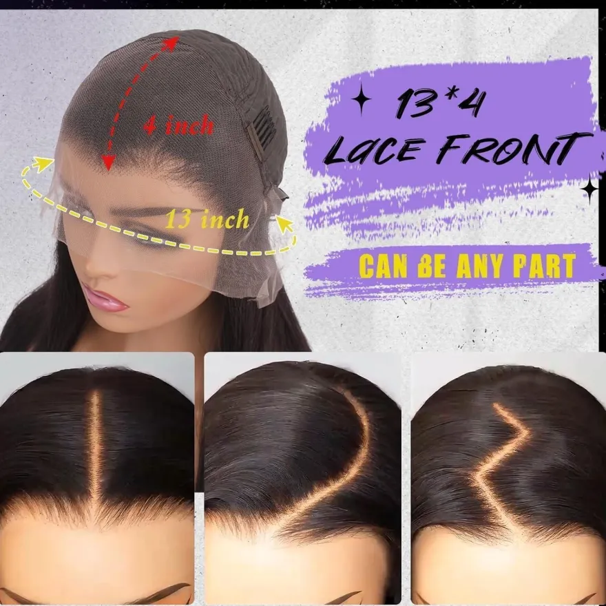 Feshfen Lace Front Perücke Dunkelbraun - Lange Glatte Synthetik Haarperücke für
