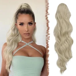 Feshfen Pferdeschwanz Haarteil Haarverlängerung mit Kordelzug, wellig, 60cm