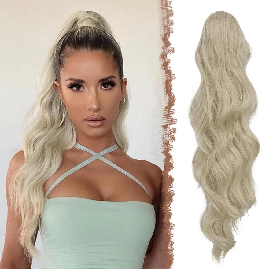 Feshfen Pferdeschwanz Haarteil Haarverlängerung mit Kordelzug, wellig, 60cm