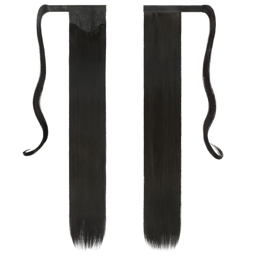 Feshfen Pferdeschwanz Haarteil Synthetik Haarverlängerung Schwarz Zopf, 70 cm