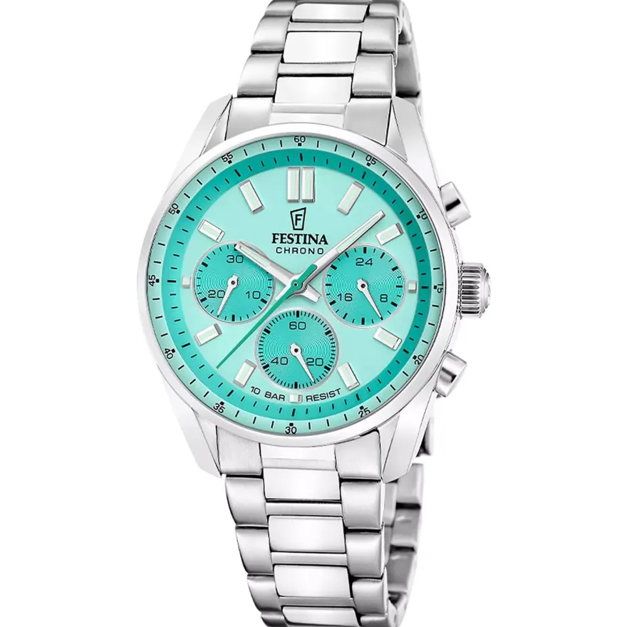 Festina Unisex-Uhr Boyfriend Chronograph Stahl/Türkis F20753/3