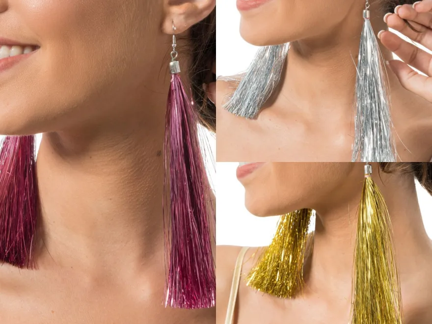 Festival Tinsel Earrings Glitter Ohrringe Fransenohrringe Party Karneval Motto
