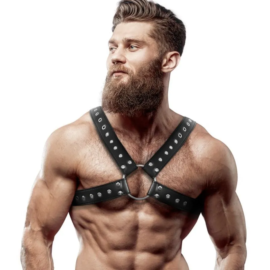 Fetish Submissive Attitude Brustharness aus Ökoleder mit Nieten