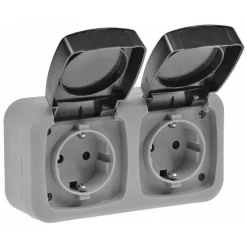 Feuchtraum Doppel-Steckdose, IP44 250V / 16A, grau, Doppelsteckdose