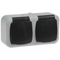 Feuchtraum Doppel-Steckdose, IP44 250V / 16A, grau, Doppelsteckdose