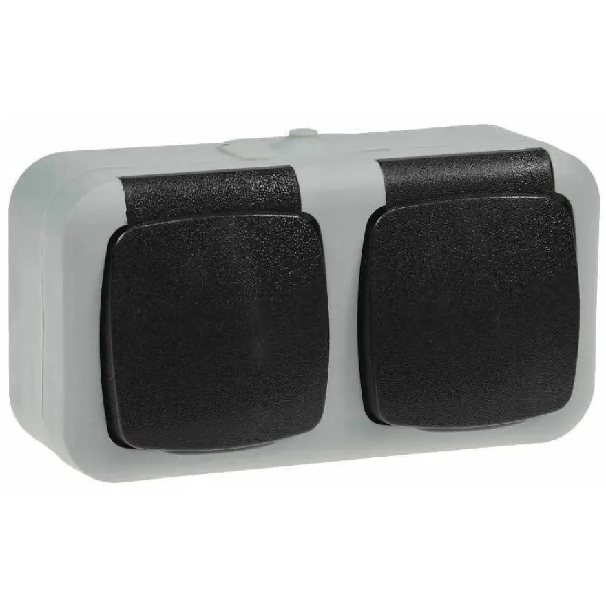 Feuchtraum Doppel-Steckdose, IP44 250V / 16A, grau, Doppelsteckdose