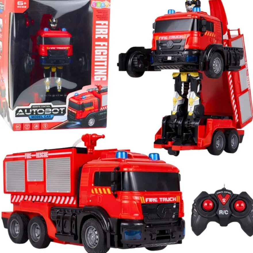Feuerwehr-Roboterauto 2-in-1 ferngesteuert mit Licht, Sound und Wasser