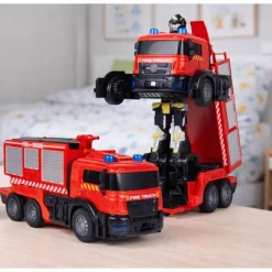 Feuerwehr-Roboterauto 2-in-1 ferngesteuert mit Licht, Sound und Wasser