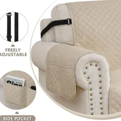 FIGOOO wasserdichter Sofabezug 3-Sitzer, gesteppt, rutschfest, kratzfest, beige