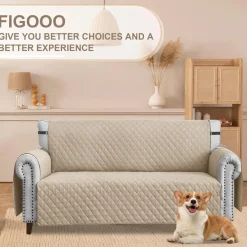 FIGOOO wasserdichter Sofabezug 3-Sitzer, gesteppt, rutschfest, kratzfest, beige