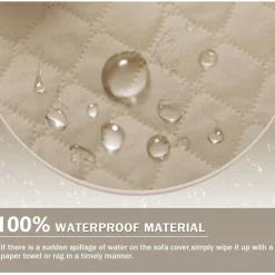 FIGOOO wasserdichter Sofabezug 3-Sitzer, gesteppt, rutschfest, kratzfest, beige