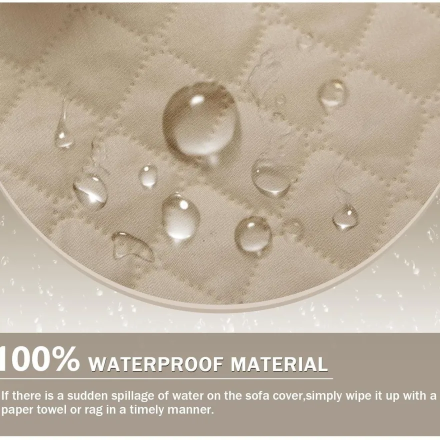 FIGOOO wasserdichter Sofabezug 3-Sitzer, gesteppt, rutschfest, kratzfest, beige