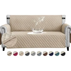FIGOOO wasserdichter Sofabezug 3-Sitzer, gesteppt, rutschfest, kratzfest, beige