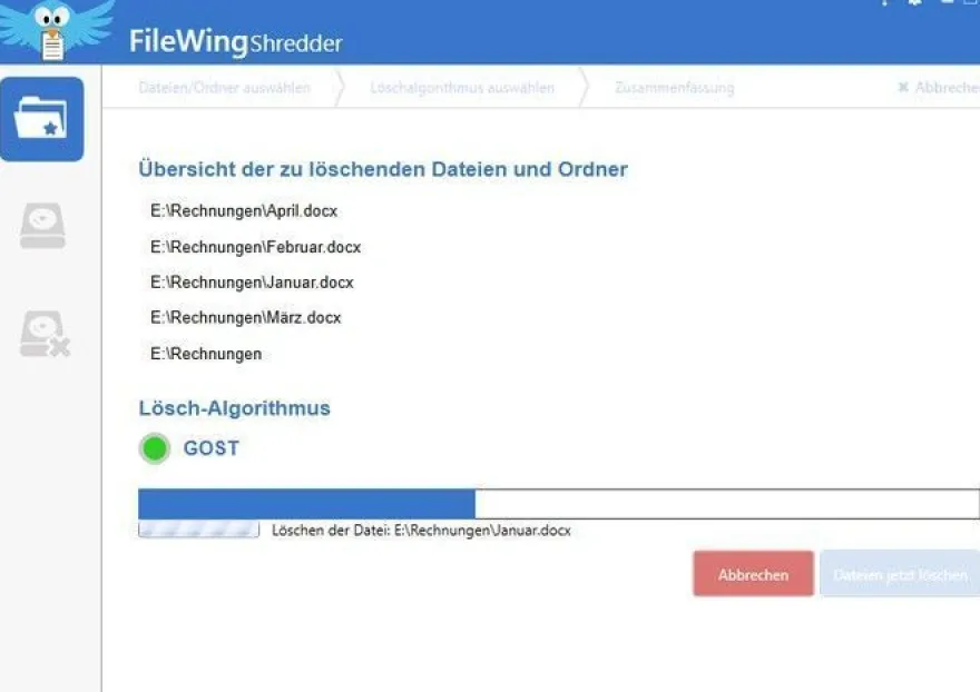 FileWing Shredder Pro - Daten shreddern, l�schen, sicher vernichten - ESD