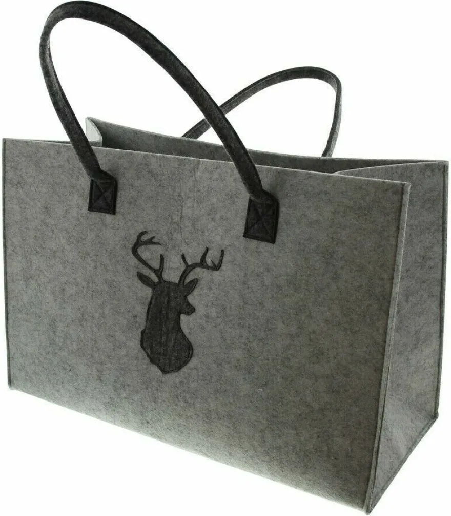 Filztasche Hirsch Hirschgeweih Hellgrau Dunkelgrau Tasche Aufbewahrungskorb 45cm