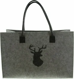 Filztasche Hirsch Hirschgeweih Hellgrau Dunkelgrau Tasche Aufbewahrungskorb 45cm