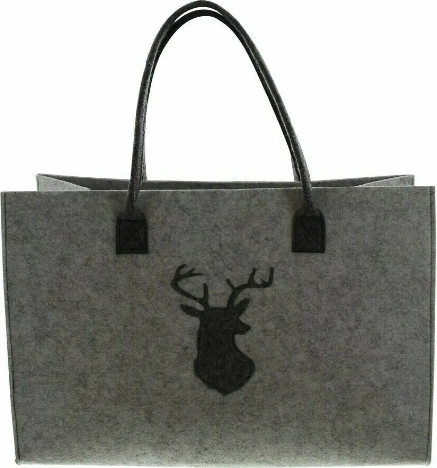 Filztasche Hirsch Hirschgeweih Hellgrau Dunkelgrau Tasche Aufbewahrungskorb 45cm