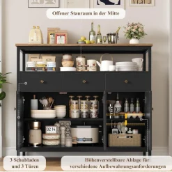 FirFurd Sideboard mit 3 Schubladen und 3 Türen, Küchenkommode, Buffetschrank