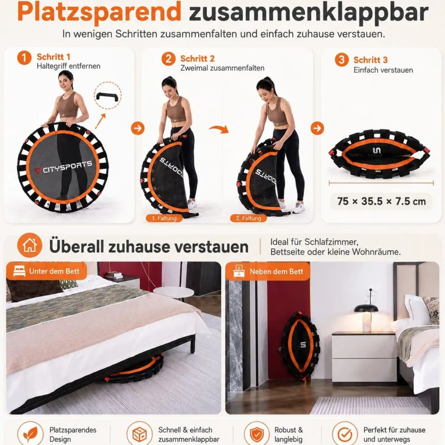 Fitness Trampolin Ø101CM , it Haltegriff für Erwachsene, faltbares Mini Trampolin