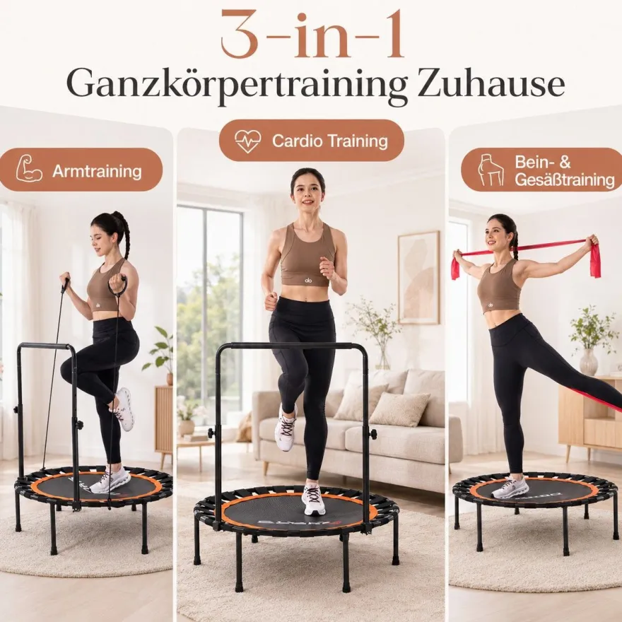 Fitness Trampolin Ø101CM , it Haltegriff für Erwachsene, faltbares Mini Trampolin