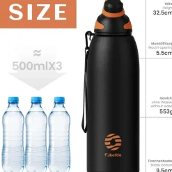Fjbottle Edelstahl Trinkflasche Sport mit Magnetischem Deckel, 1500ml - Ideal