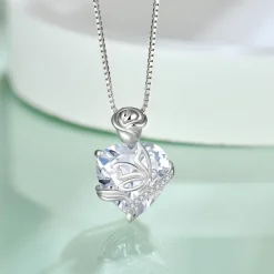 FJ Damen 925 Sterling Silber Schmetterling Herz Geburtsstein Halskette Schmuck