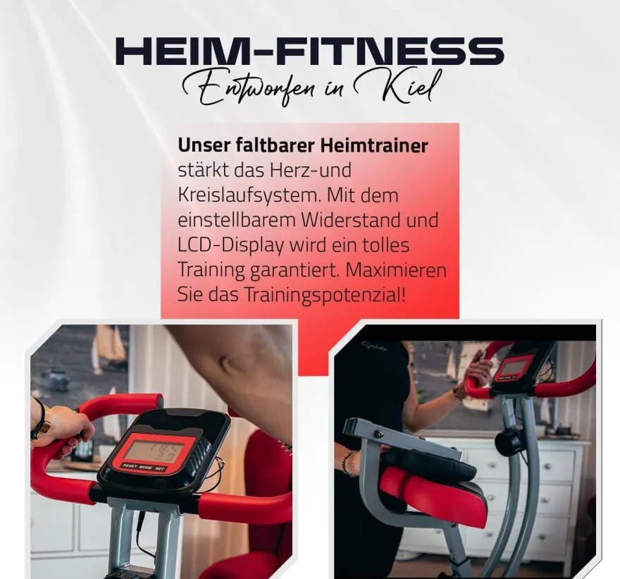 Fjoerdesports Senioren Heimtrainer, faltbarer Fahrradtrainer, Schwarz-Rot