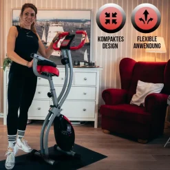 Fjoerdesports Senioren Heimtrainer, faltbarer Fahrradtrainer, Schwarz-Rot