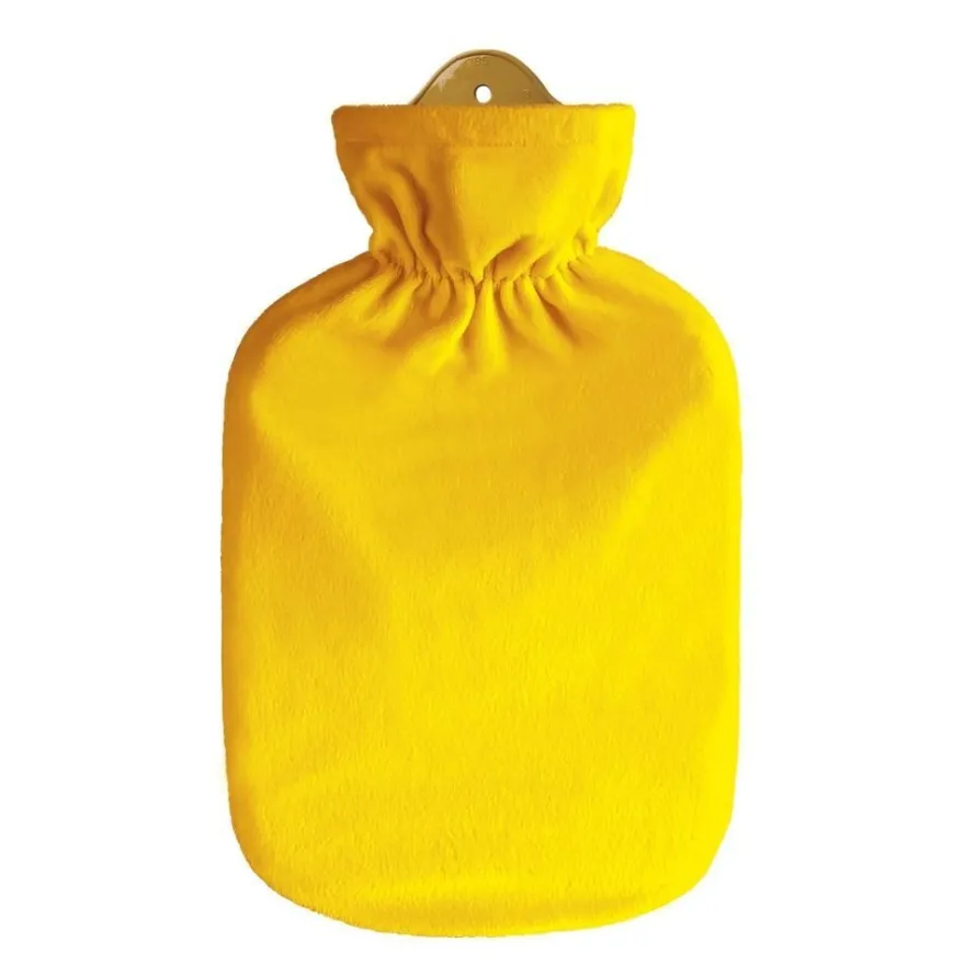 Flauschbezug gelb mit Wärmflasche