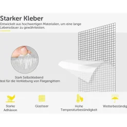 Fliegengitter Reparatur Klebeband Set 2m - Stark Selbstklebend Glasfaser für