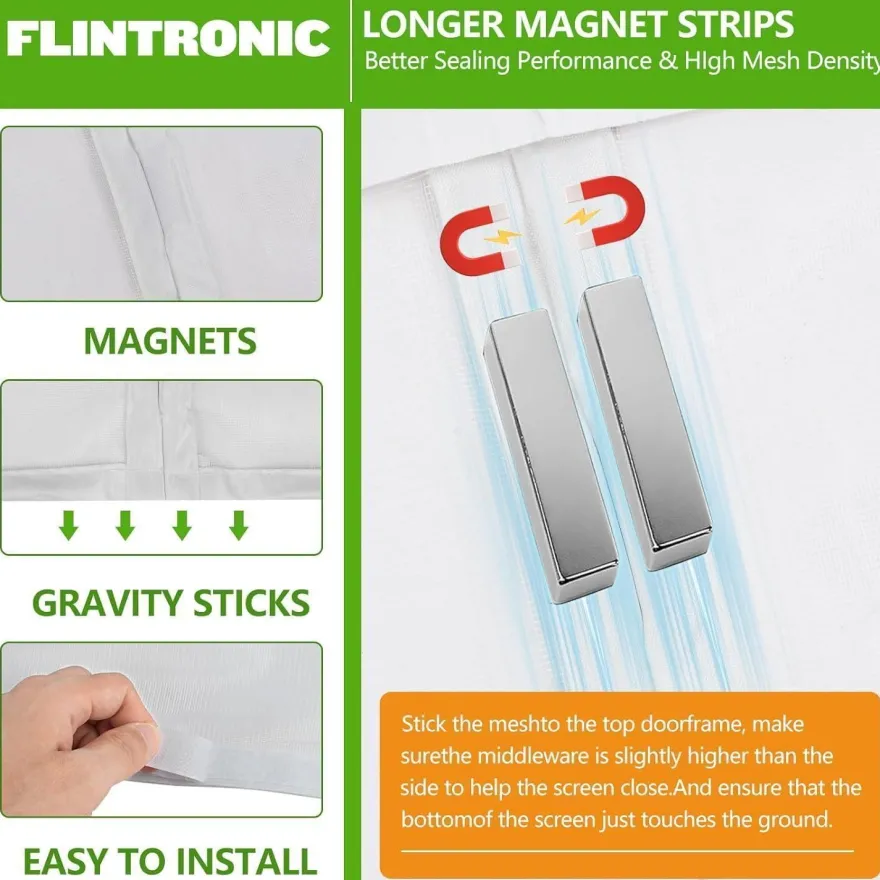 Flintronic Fliegengitter Tür Magnet 90x220cm - Insektenschutz Vorhang für