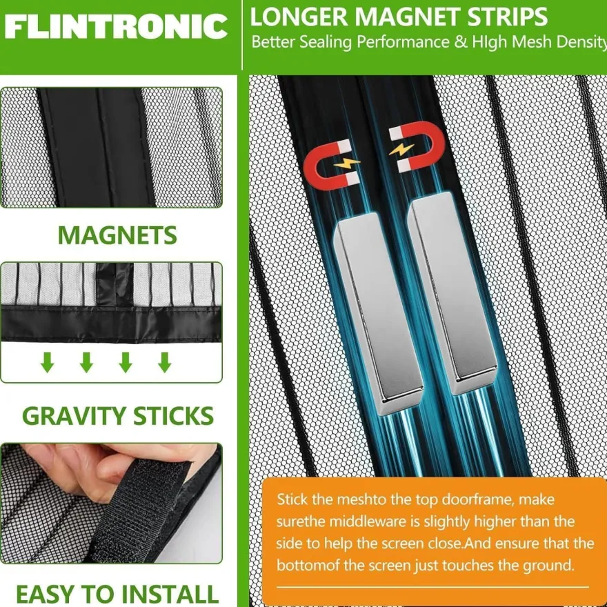 Flintronic Fliegengitter Tür Magnet 100x240cm - Insektenschutz Vorhang für