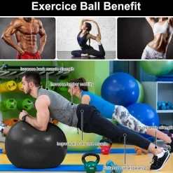 flintronic Gymnastikball 55cm Schwarz mit Fußpumpe - Anti-Burst, Yoga, Pilates