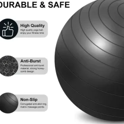 flintronic Gymnastikball 55cm Schwarz mit Fußpumpe - Anti-Burst, Yoga, Pilates