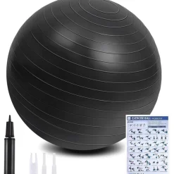 flintronic Gymnastikball 55cm Schwarz mit Fußpumpe - Anti-Burst, Yoga, Pilates