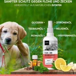 Floh & Zeckenschutz für Hunde & Katzen - 500ml Zeckenschutz mit Pfefferminz & Rizinus