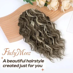 Flufymooz Pferdeschwanz Haarverlängerung, 31cm kurz, gewellt, mit Kinnclip