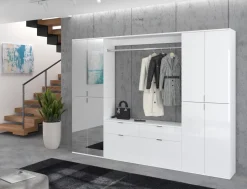 Flur Garderobe Set Garderobenschrank Schuhschrank weiß Hochglanz Spiegel SystemX