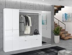 Flur Garderobe Set Garderobenschrank Schuhschrank weiß Hochglanz Spiegel SystemX