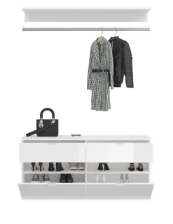 Flur Garderobe Set Garderobenschrank Schuhschrank weiß Hochglanz Spiegel SystemX