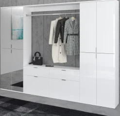 Flur Garderobe Set Garderobenschrank Schuhschrank weiß Hochglanz Spiegel SystemX