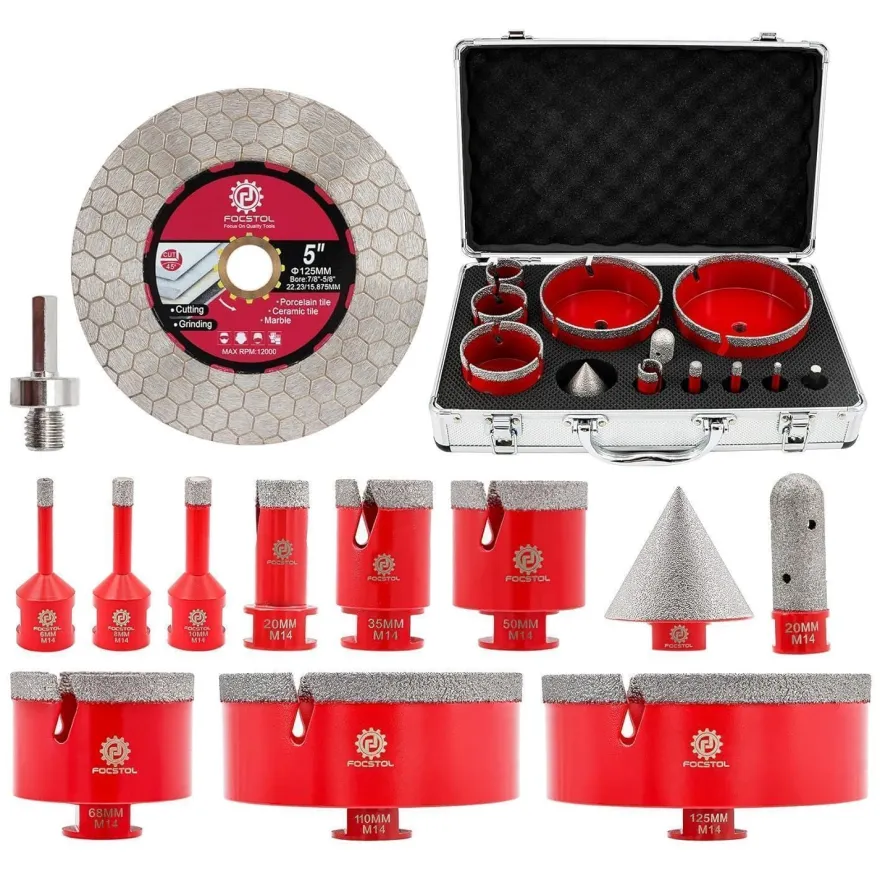Focstol Diamant Fliesenbohrer Set 13-tlg. M14 für Porzellan, Keramik, Stein