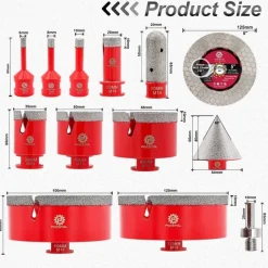 Focstol Diamant Fliesenbohrer Set 13-tlg. M14 für Porzellan, Keramik, Stein