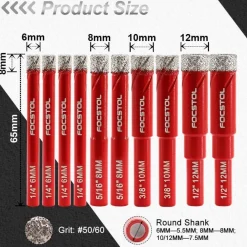 Focstol Diamant Fliesenbohrer Set (10 Stück) - Ø 6-12mm, Rundschaft