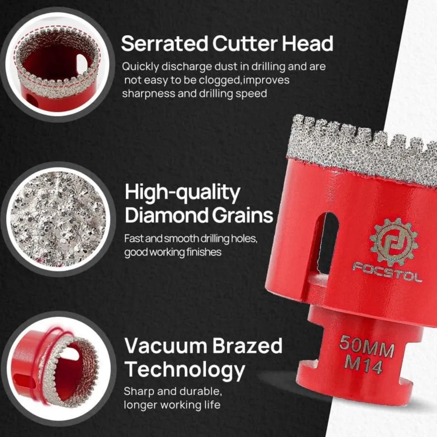 Focstol Diamant Fliesenbohrer 50mm M14 - Lochsäge für harte Fliesen & Stein